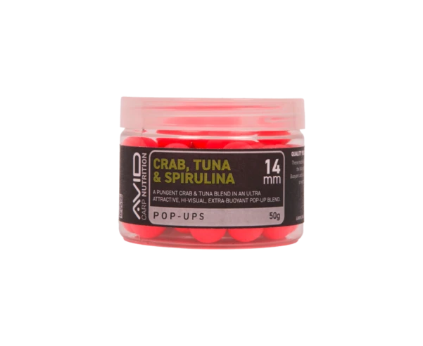 Avid Carp Crab, Tuna & Spirulina Pop-Up Pink 14mm
