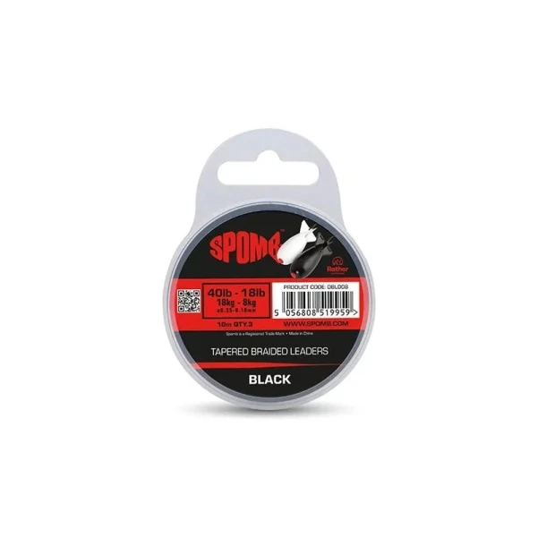 Spomb Tapered Braided Leaders 40-18lb (Black) 40lb - 18lb / 3x 10m