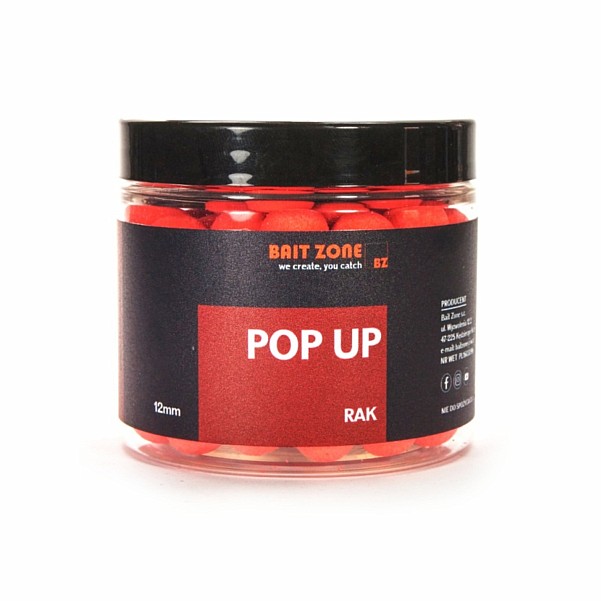 Bait Zone Pop Up Boilies - Cangrejotamaño 12mm / 250ml - MPN: BZPOPR12 - EAN: 200000046347