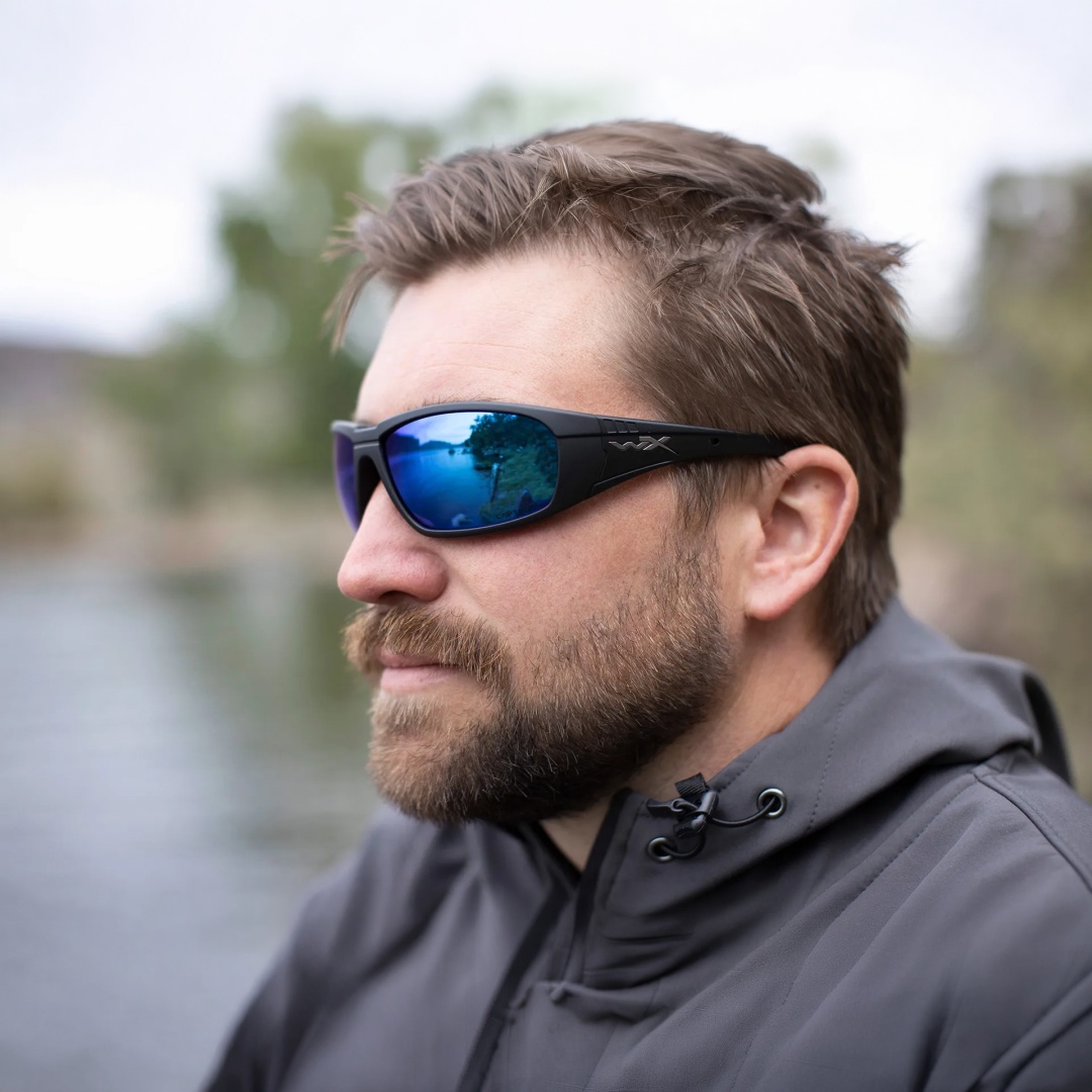 WileyX BOSS Captivate Pol Blue Mirror Smoke Grey Matte Black Frame