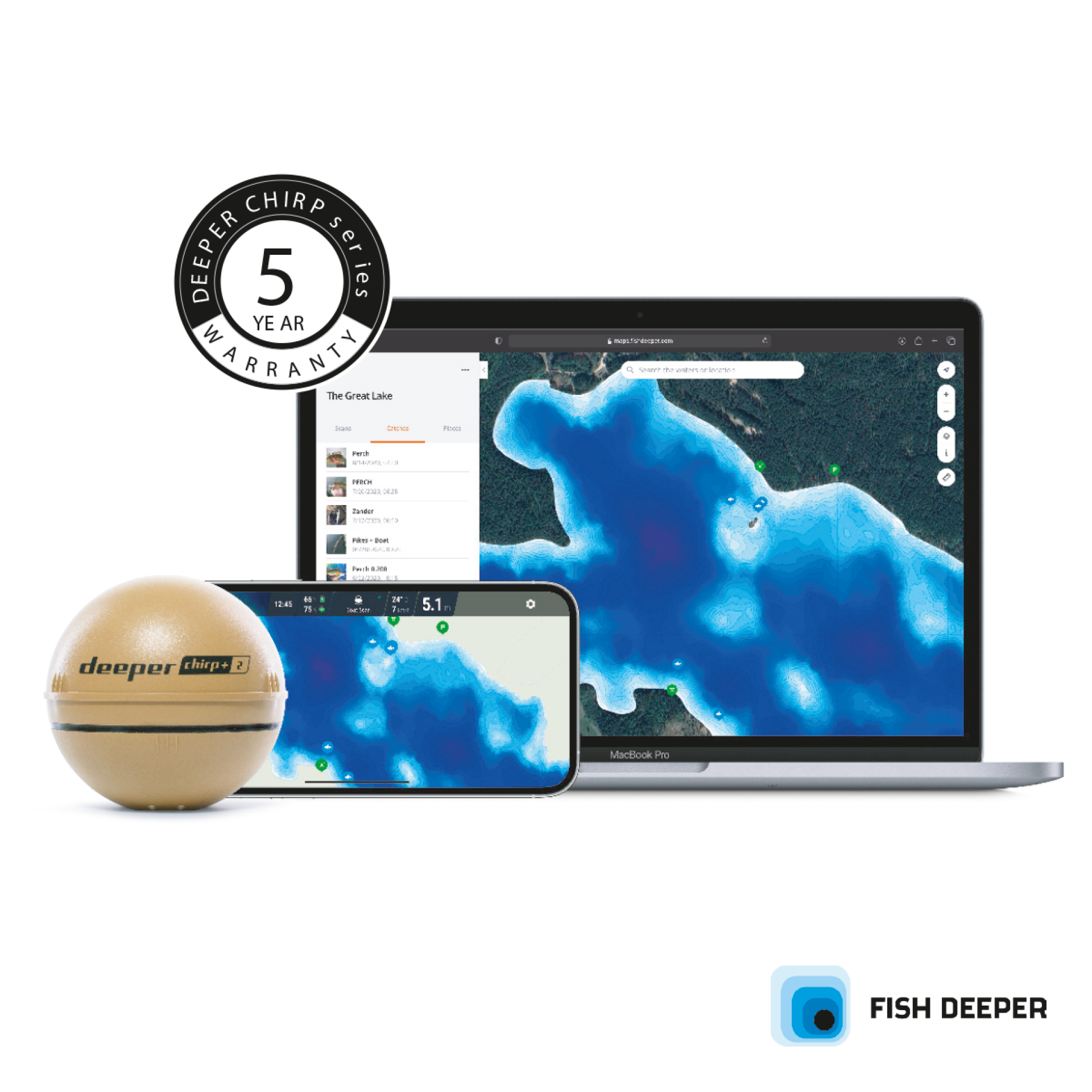 Deeper Sonar CHIRP+ 2 - Bevielė Echosonda su GPS