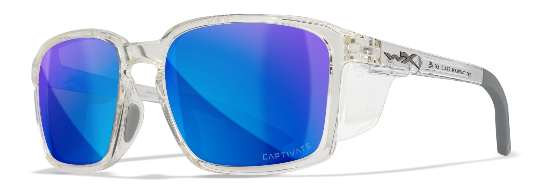 WileyX ALFA Captivate Polarized Blue Mirror Smoke Grey Gloss Clear Crystal Frame