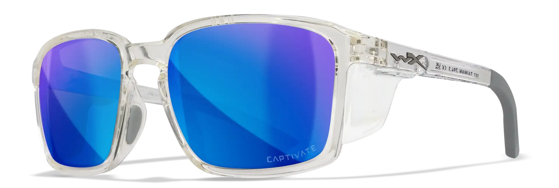 WileyX ALFA Captivate Polarized Blue Mirror Smoke Grey Gloss Clear Crystal Frame