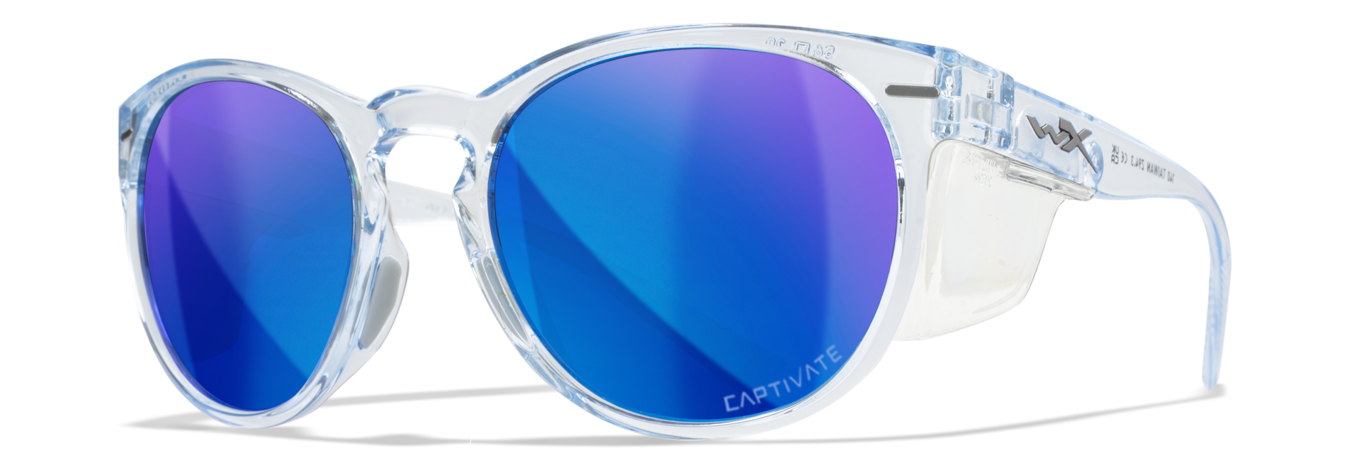 WileyX COVERT Captivate Polarized Blue Mirror Smoke Grey Gloss Crystal Light Sapphire Blue Frame