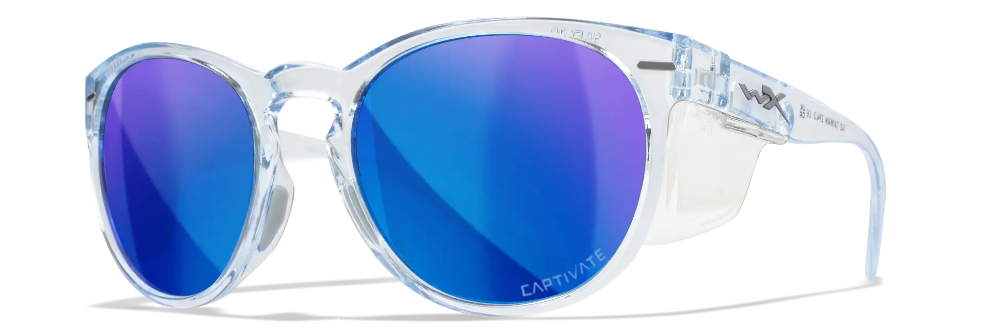 WileyX COVERT Captivate Polarized Blue Mirror Smoke Grey Gloss Crystal Light Sapphire Blue Frame