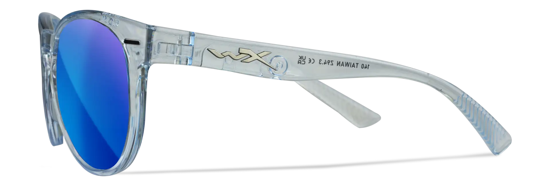 WileyX COVERT Captivate Polarized Blue Mirror Smoke Grey Gloss Crystal Light Sapphire Blue Frame