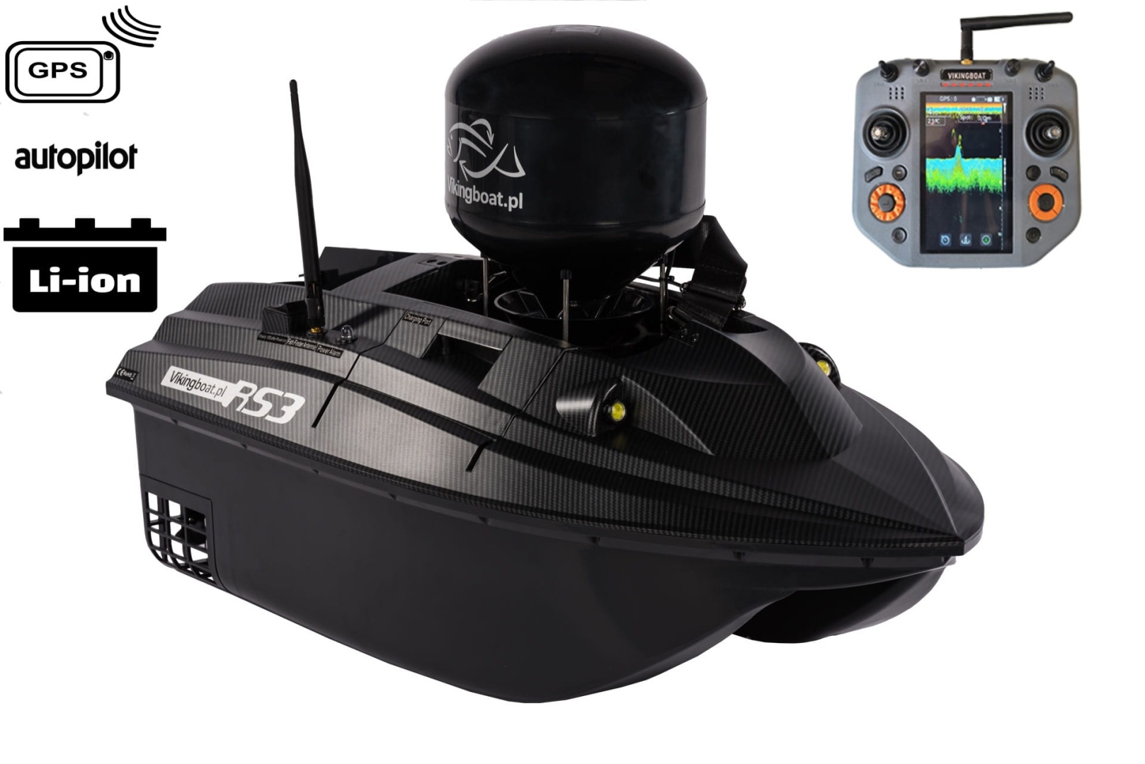 Viking Boat RS3 Carbon - (Fishfinder All in One in Remote + Bait Spreader)