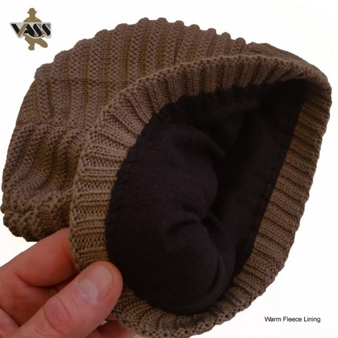 Vass Fleece Lined Ribbed Beanie Brown 