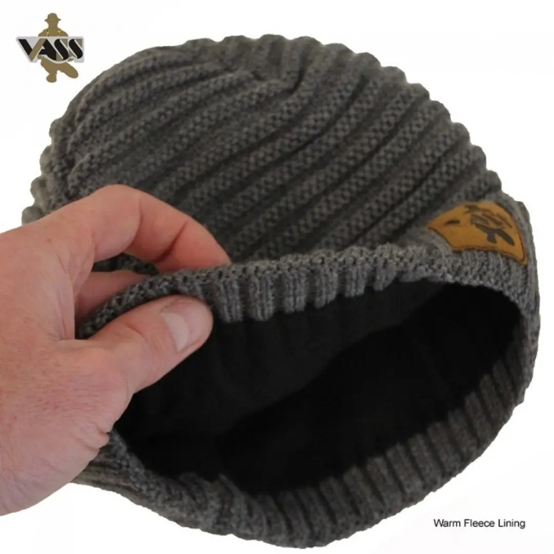 Vass Fleece Lined Ribbed Beanie Grey