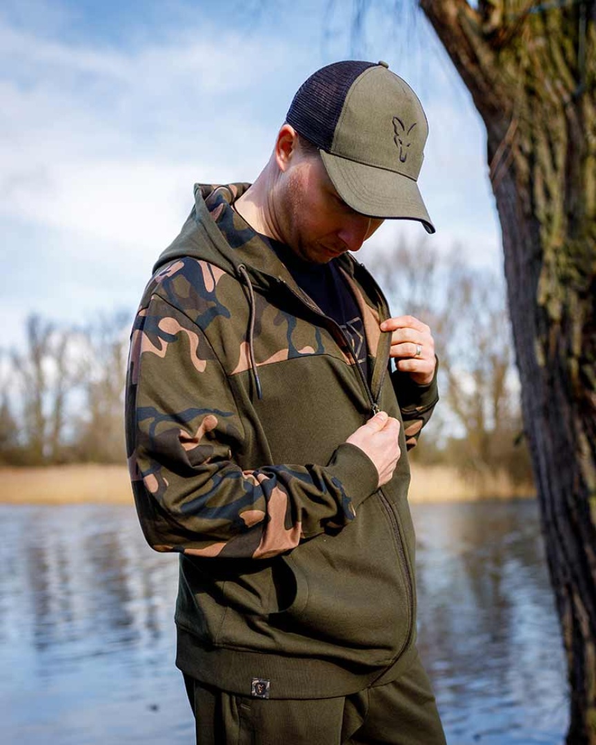 Fox LW Khaki / Camo Split Zip Hoody