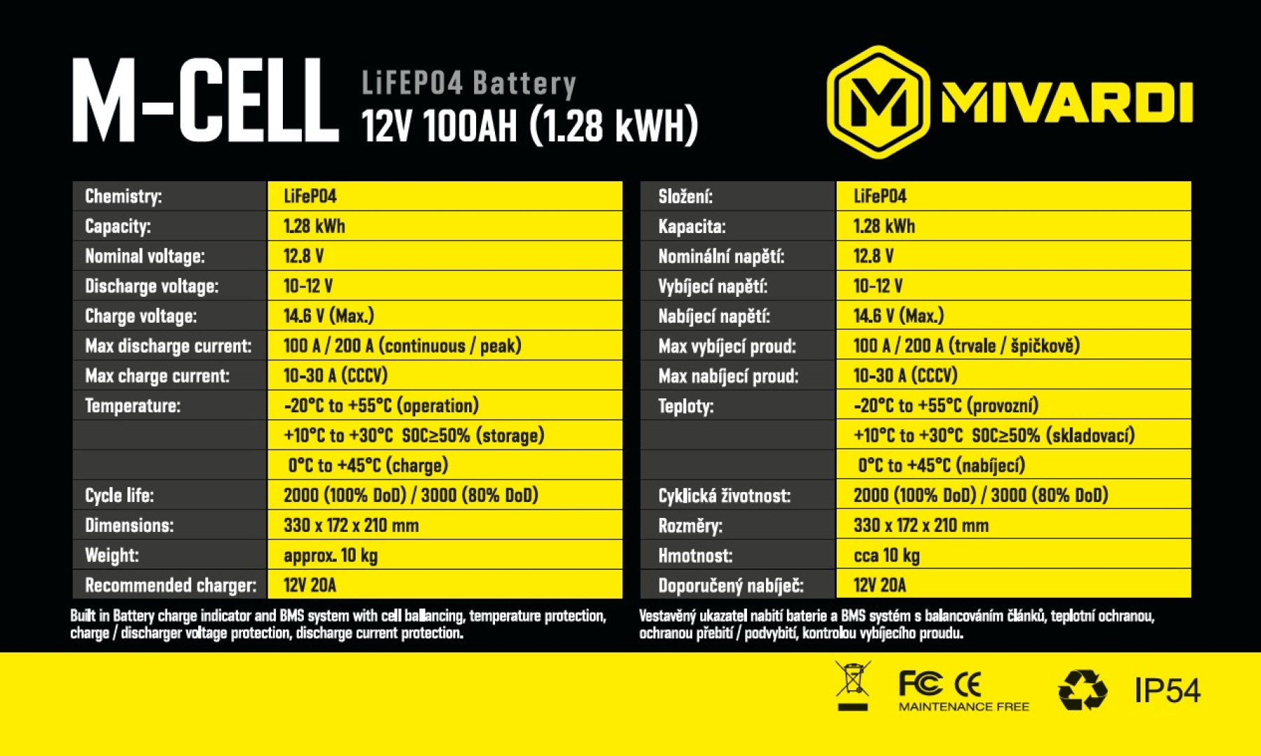 Mivardi M-CELL LiFePO4 12V 100Ah + 20A Charger