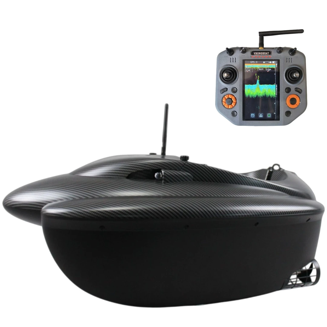 Viking Boat RS Mini PRO Carbon - (Ecosonda Todo en Uno en el Control Remoto + Dispensador de Cebo)