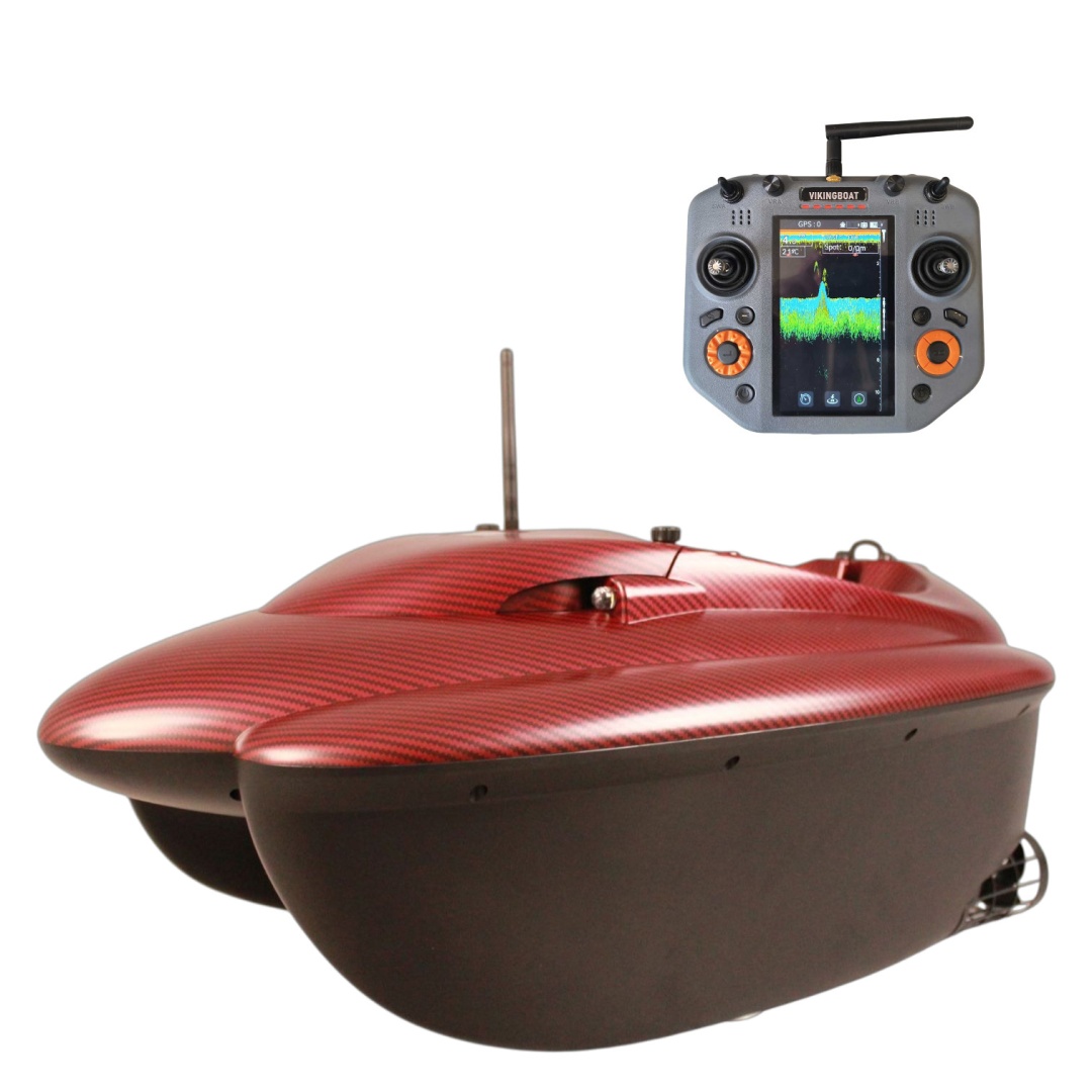 Viking Boat RS Mini PRO Carbon Red - (Echosonda All in One w Pilocie + Rozrzutnik Zanęty)