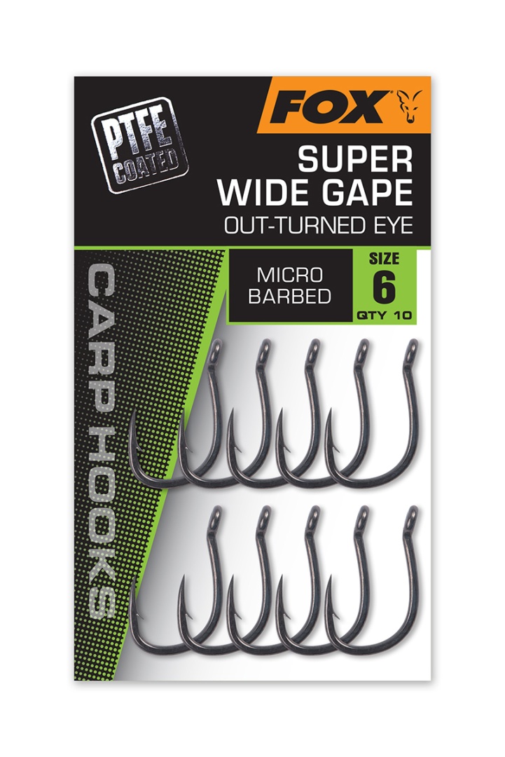 Fox Carp Hooks Super Wide Gape (Outturner Eye) - (z powłoką PTFE)
